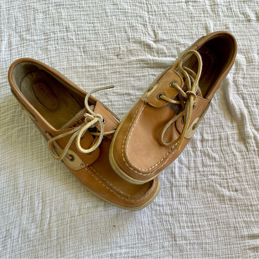 Sperry Top Sider Boat Shoes - Brown and Oat - Size 8